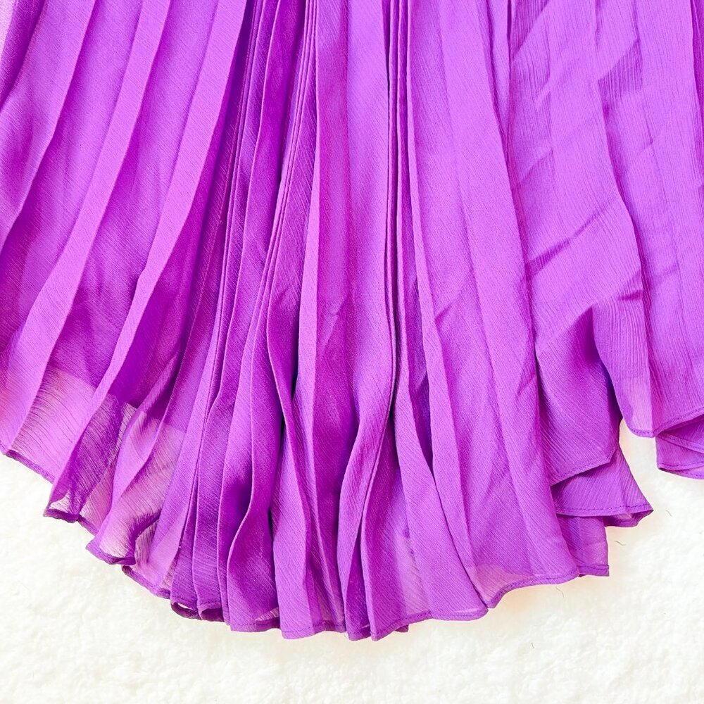 ALICE AND OLIVIA Purple Chiffon Long Pleated Asymmetrical Skirt Women's Size 0 - Picture 3 of 6
